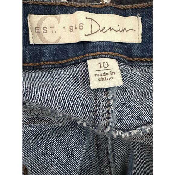 Cato C Est. 1946 Long Skirt Womens Size 10 Blue Denim Raw Hem Front Slit Stretch - Picture 3 of 6